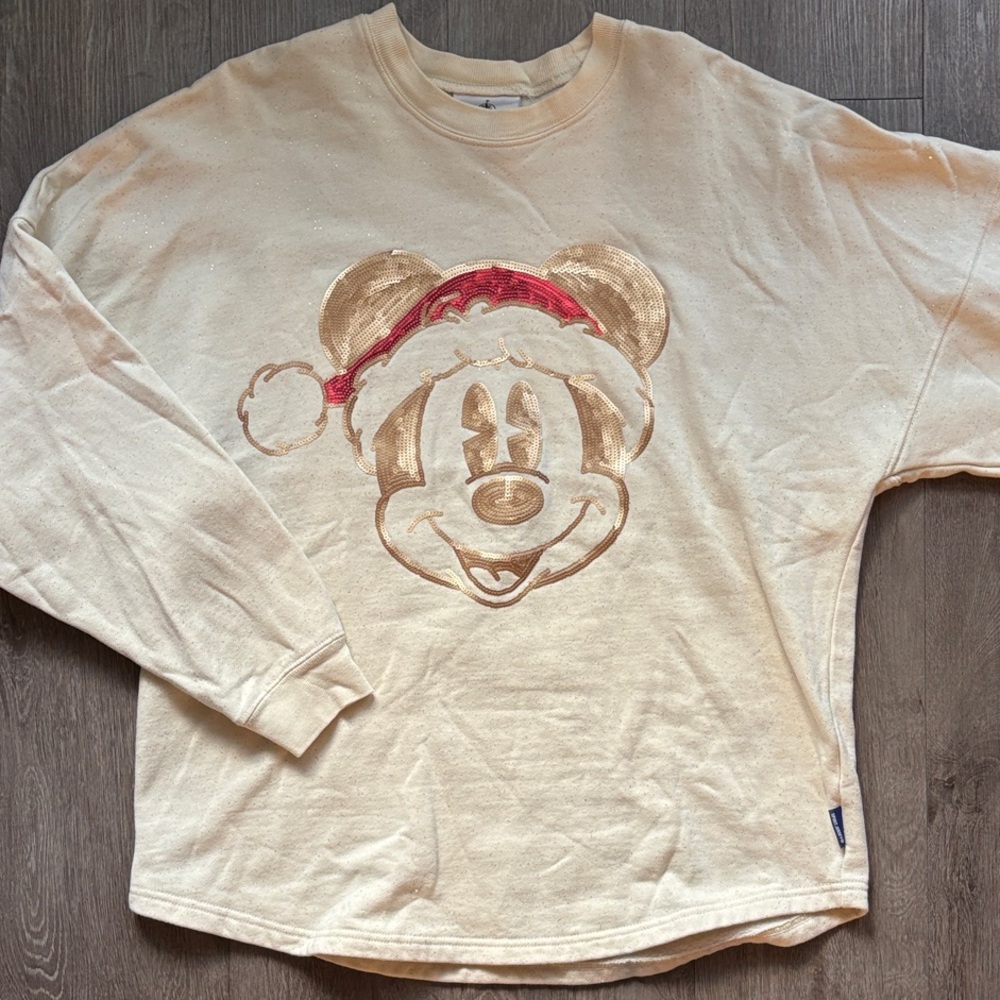 Cream / Gold Sequined Mickey Mouse Christmas Holiday Spirit Jersey